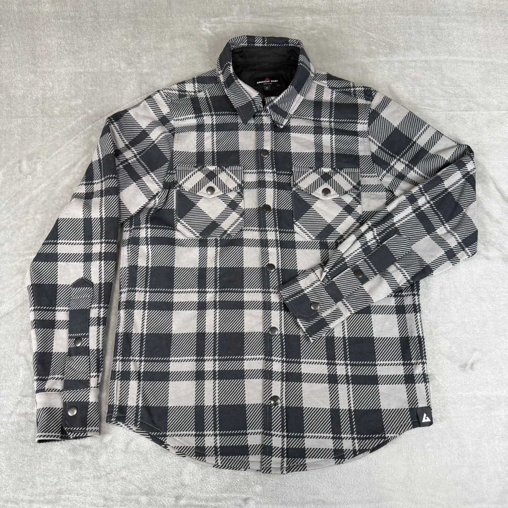 American Giant Redwood Fleece Overshirt Mens Small Silent Storm Plaid $168 NWOT